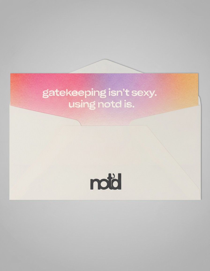Physical envelope mockup with notd invitation card