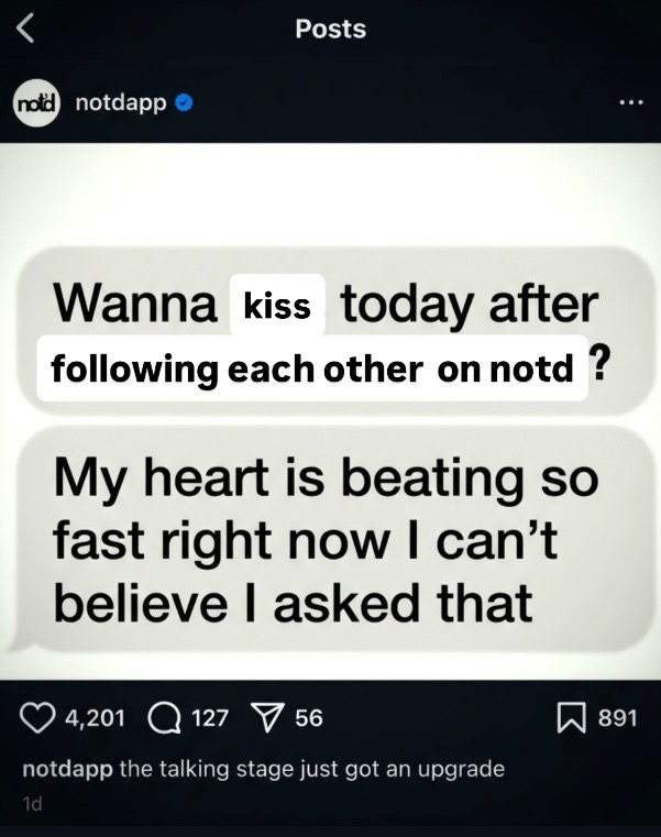 IG post with meme-style iMessage about following each other on notd